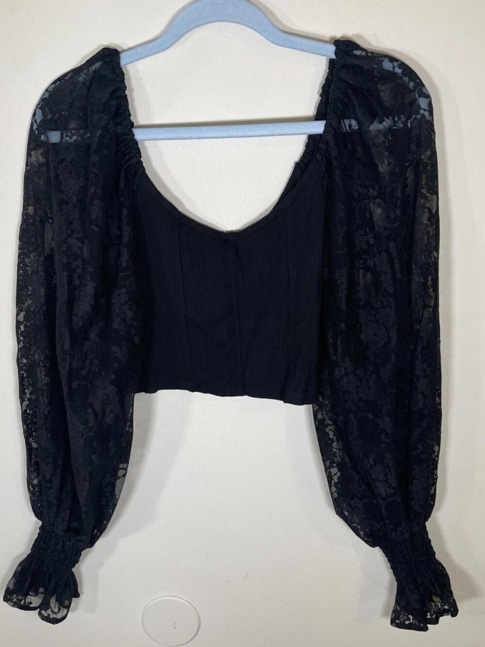 Urban Outfitters Black Lace Sleeve Corset Style Crop Top